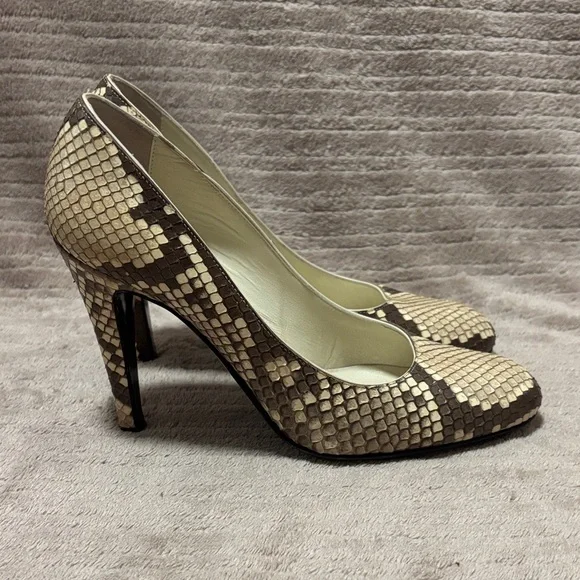 Bally Women's Beige and Brown Snakeskin Heels - Picture 2 of 6